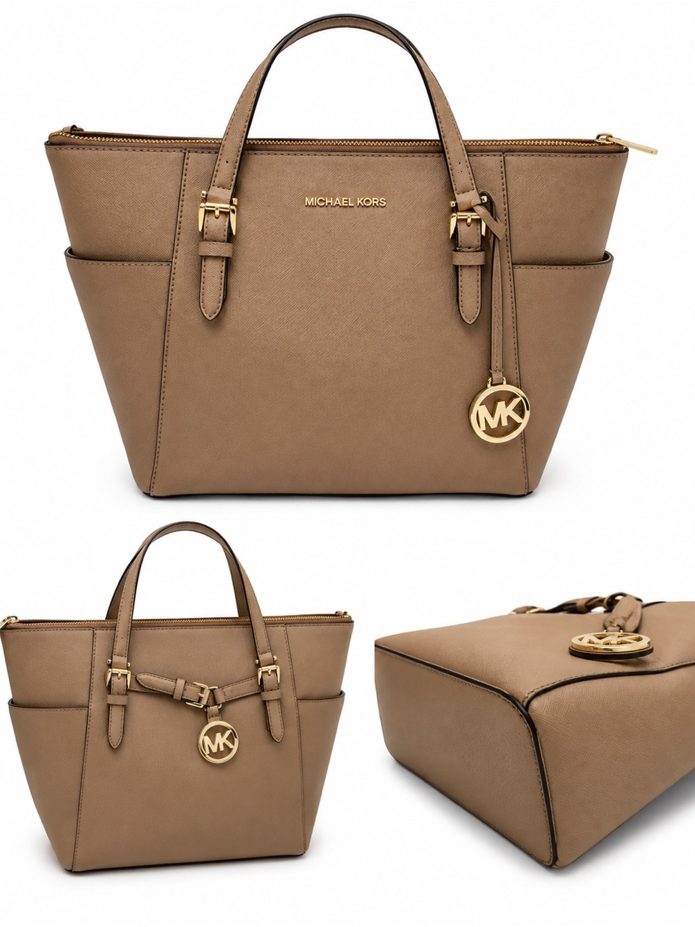Michael Kors Saffiano Leather Tote Taupe Brown Gold Hardware-Defective